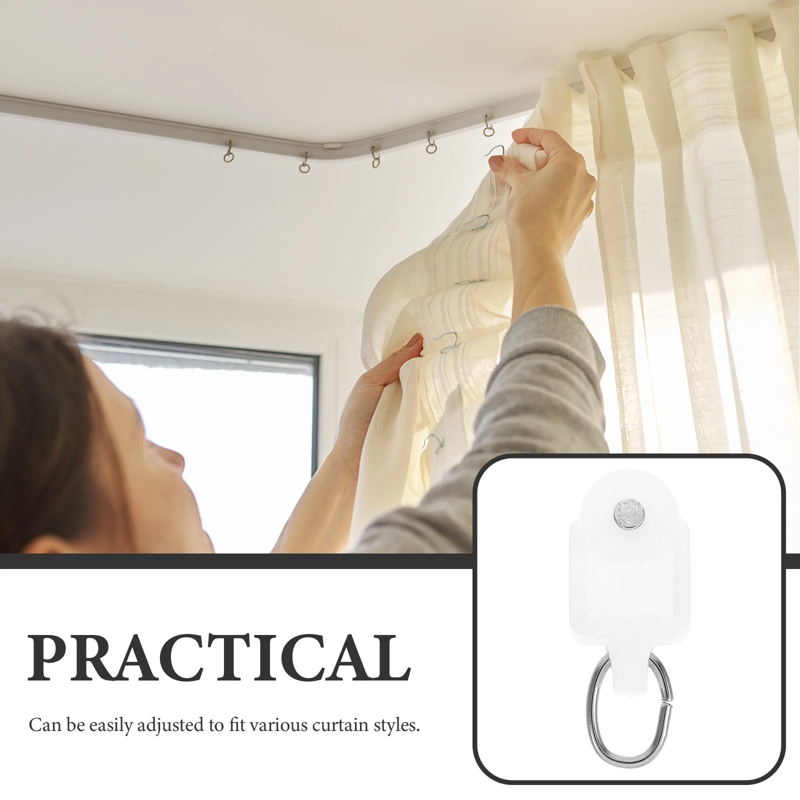 Curtain Hook Roller for L Shape Rail Track Ceiling Mount Drapery Gliders Shower Rod Pulley Carrier Clips Smooth Operation