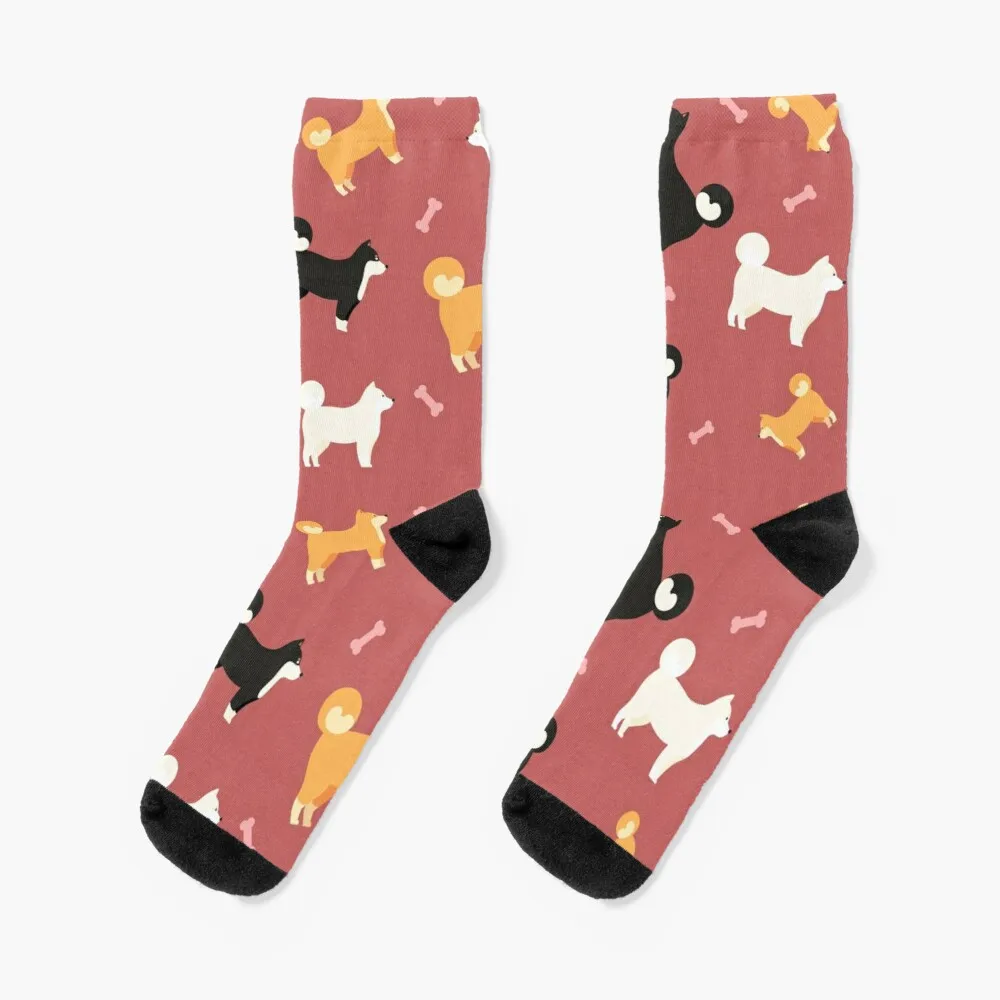 

Bunch of Happy Shiba Inu Chasing Bone in Red Socks Socks For Men Set