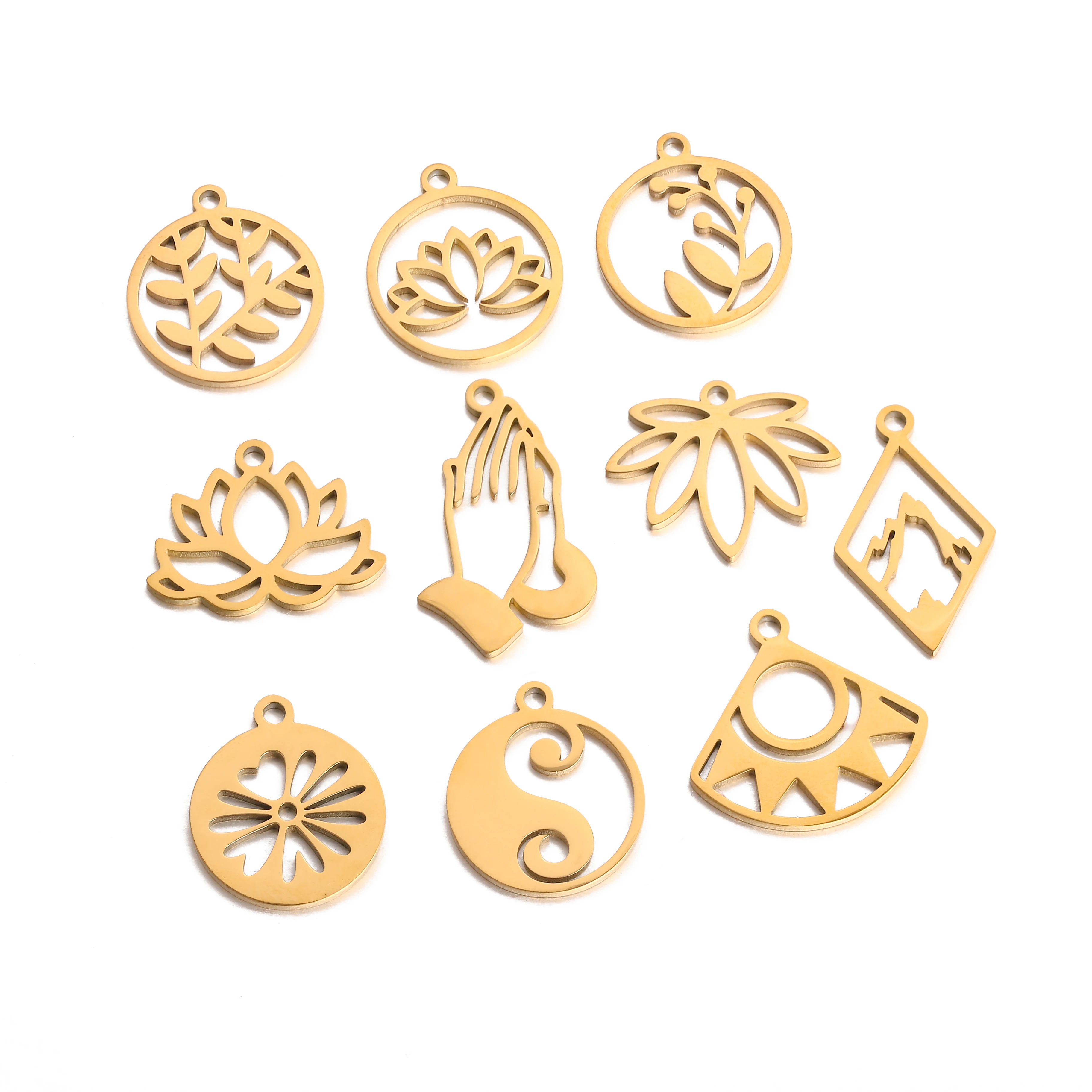 5Pcs/Lot Plant Tree Flower Charms Stainless Steel Mountain/Lotus/Eye/Star Pendants DIY Necklace Bracelet Jewelry Making Supplies