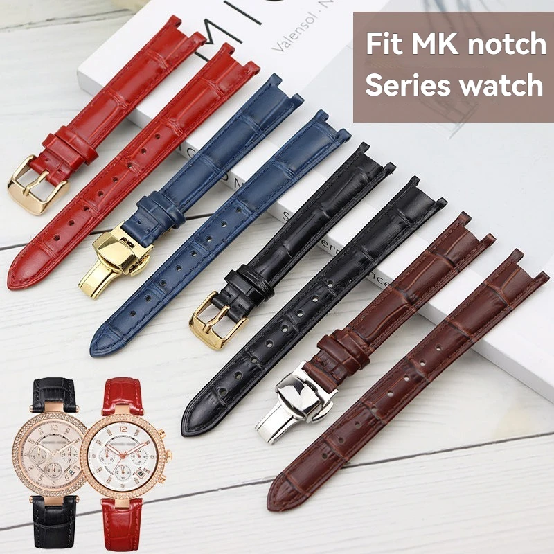 Pulseira para Relógio MK Michael Kors MK2277 MK2425 MK5896 MK5354 5896 2277, 16mm 18mm 20mm, em Couro de Vaca com Entalhe