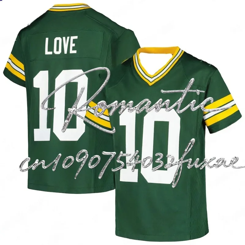 ملابس تدريب جيرسي لكرة القدم الأمريكية، زي الرجبي المطرز والمخيط، Green Bay Packers Jordan Love # 10 ملابس رجالية