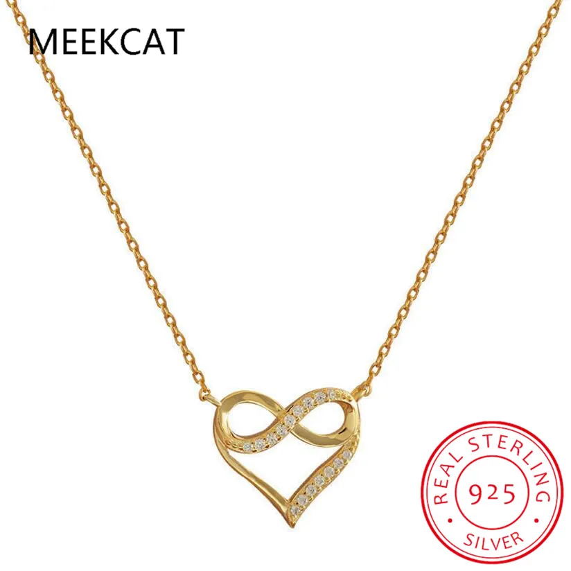 MEEKCAT Infinity Heart Pendant Necklace 925 Sterling Silver Choker Statement Necklace Women Silver 925 Jewelry Creative Chain