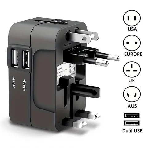 Universal Travel Adapter for US EU UK AUS Charger Adapter Outlet Converter Socket Plug Adapter with Dual USB Port