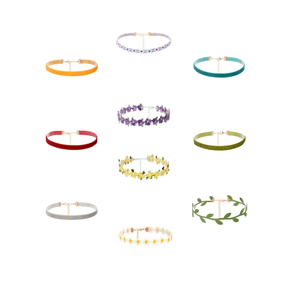 

10pcs Flower Choker Necklaces Set Elegant Floral Jewelry For Women Wedding Party Prom Dance Leaf Clavicle Chain Accessory