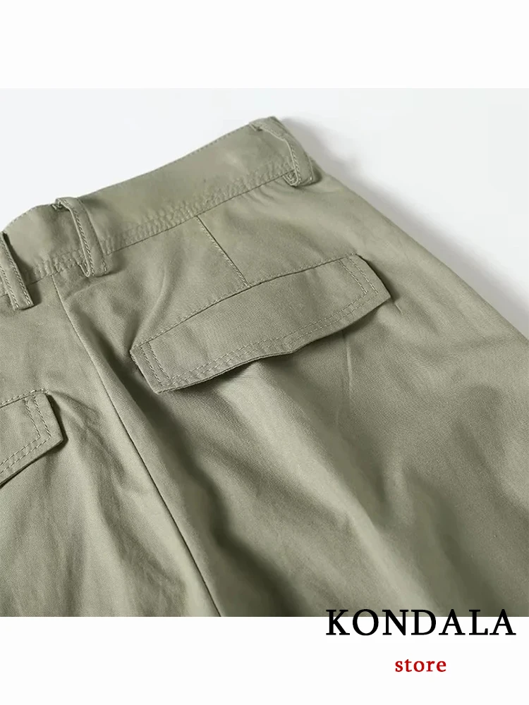 Imagem -06 - Kondala-calças Compridas para Mulheres Moda Streetwear Chique Calças Verdes Cintura Alta Perna Larga Dobras Moda Casual Verão Novo 2023