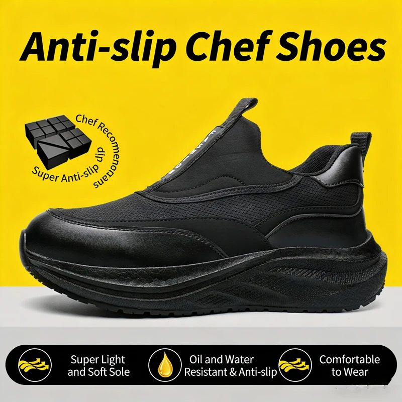 Platform Men's Leather Shoes Waterproof Anti Slip Chef Shoes Wear Resistant Men Casual Shoes Oil Resistance Chef's Boot Loafers