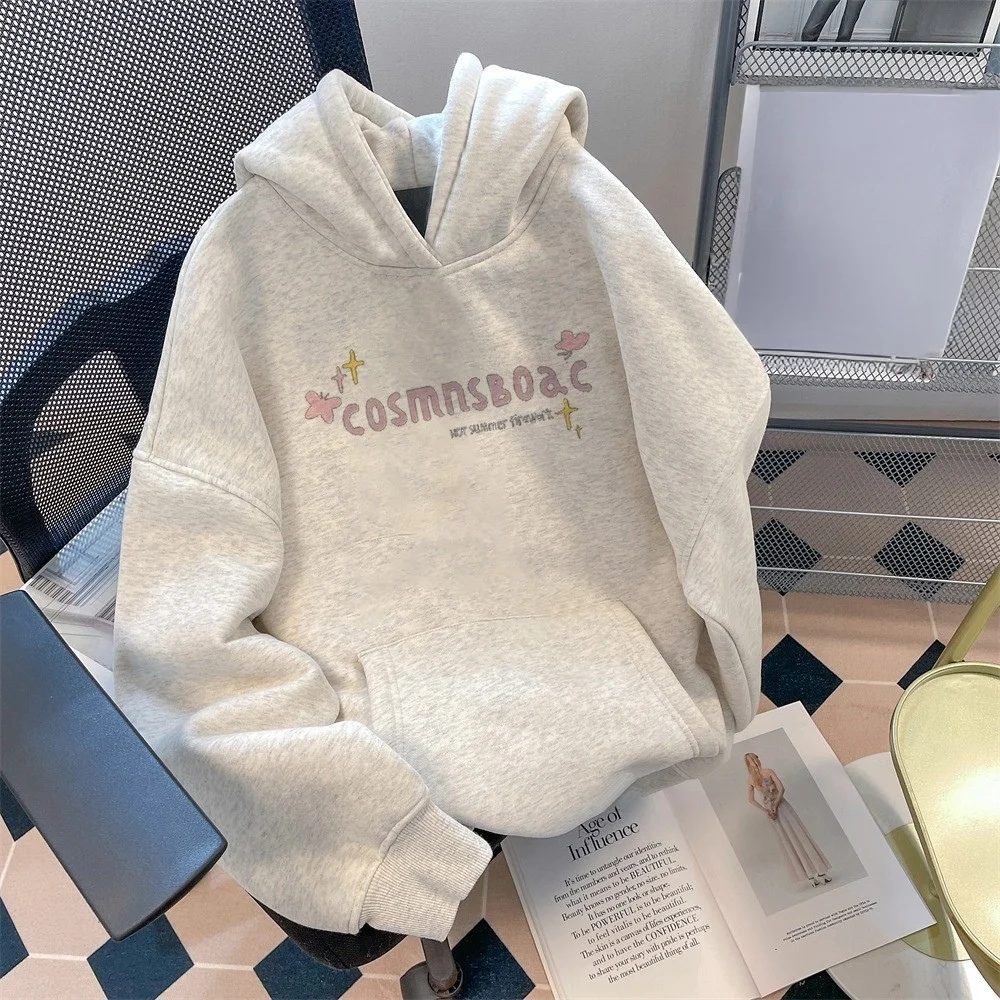 เสื้อฮู้ดพิมพ์ลายหลวมๆ สวมใส่สบาย สไตล์ลำลอง สำหรับผู้หญิง เหมาะสำหรับใส่ไปทำงาน แขนยาว แฟชั่นฤดูใบไม้ร่วง เสื้อผู้หญิง