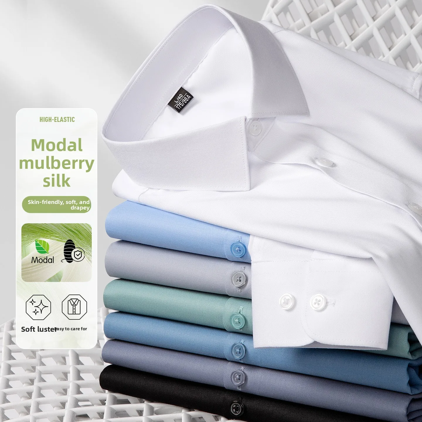 Men's modal mulberry silk shirt, thin style, business casual, wrinkle-resistant, no-iron, long-sleeved shirt