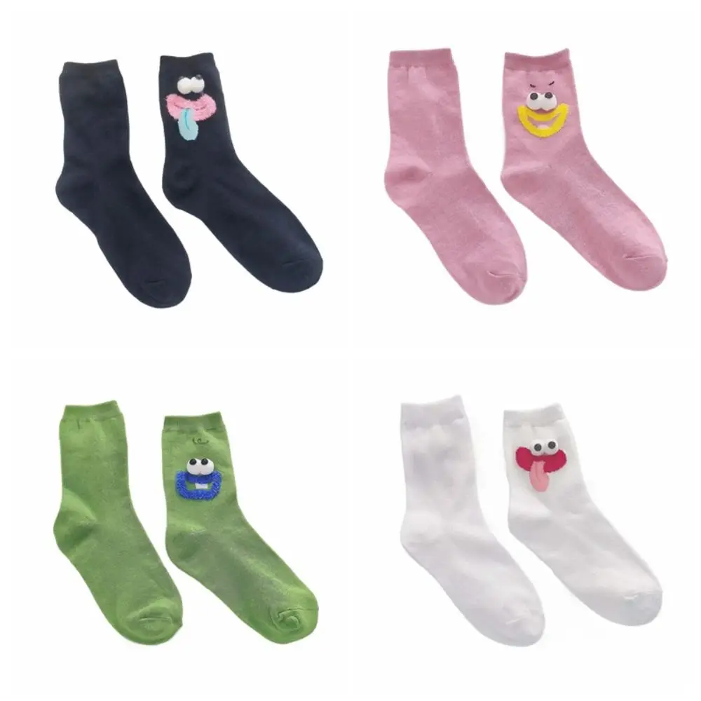 Soft Cartoon Funny Mid-calf Socks Ankle Female Hosiery Big Eyes Socks Patchwork Korean Style Women Tube Sock Streetwear