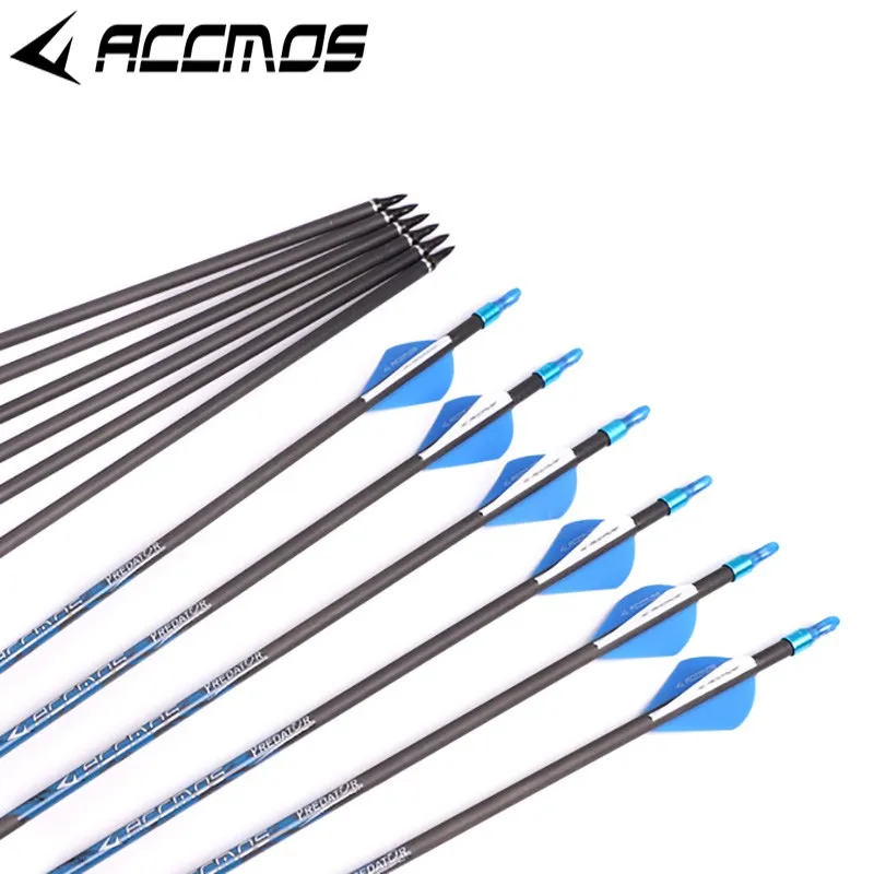 Pure Carbon Arrow ID6.2 MM Spine250 300 350 400 500 600 700 800 for Recurve Compound Bow Hunting Archery 6PC,12PC