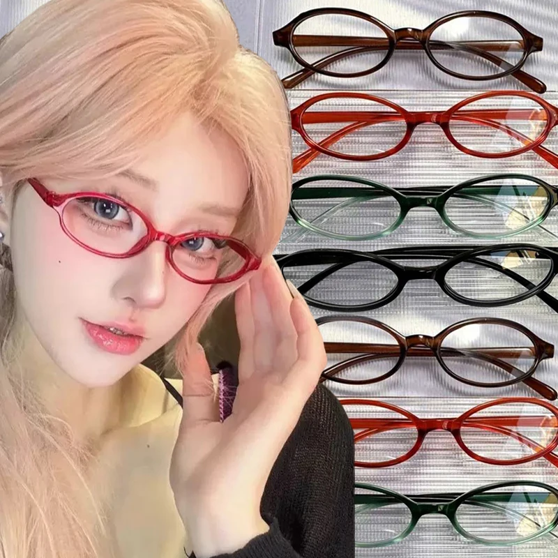 

1/3pcs Y2K Women's Retro Oval Glasses for Girls Red Green Frame Glass Eyewear Decorative Anti-blue Eyeglasses Seaside Driving