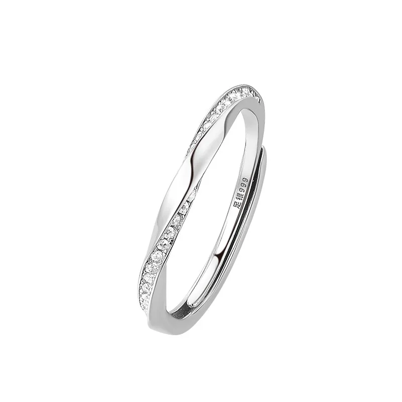 S999 Pure Silver Mobius Zircon Couple Rings Minimalist Elegant Finger Jewelry Classic Fashion for Men and Women for Lovers