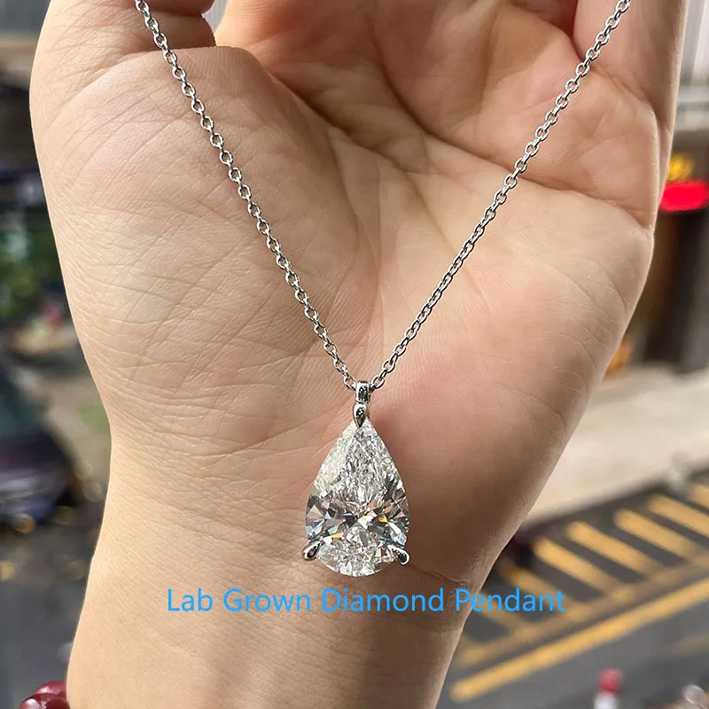 10CT Pear Cut Lab Grown Diamond Pendant Necklace IGI Certified EF VS Solid Platinum 950 Three‑Prong Solitaire Luxury Fine Jewelr