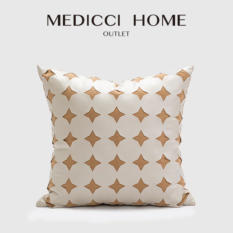 Medicci Home Modern Swedish Style Throw Pillowcase Hollow-Carved Stars PU Leather Splicing Cushion Cover 45x45cm Chic Home Decor