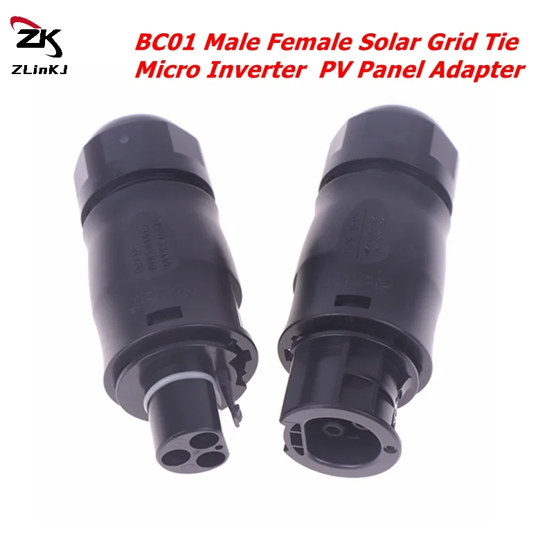 1PCS BC01 AC Male Female Pv Panel Power Setup Adapter 3 Pin Connector For Solar Grid Tie Micro Inverter Hoymiles Deye Apsystems