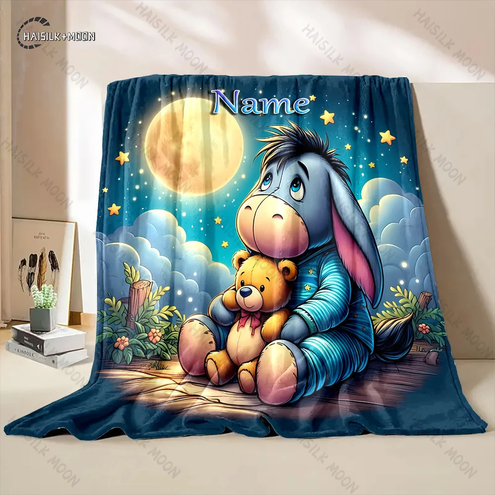 1PC Custom Name Disney Pooh Bear Eeyore Printed Blanket, All-Season Multi-Use for Nap, Camping,Travel,Car,sofa Machine Washable