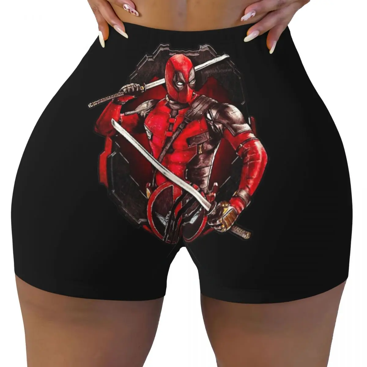 Custom Women Awesome Deadpool Superhero Workout Yoga Shorts Athletic Gym Biker Running Shorts