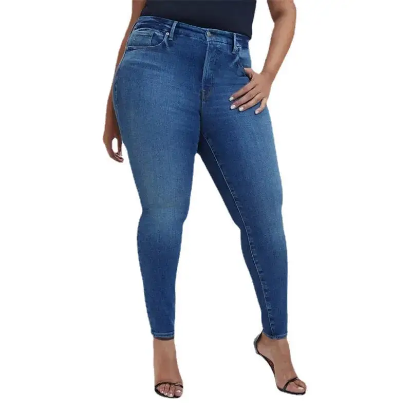 Calça jeans feminina de cintura alta, calça jeans justa, casual feminina, jeans de alta elasticidade, 4XL, moda, 2023