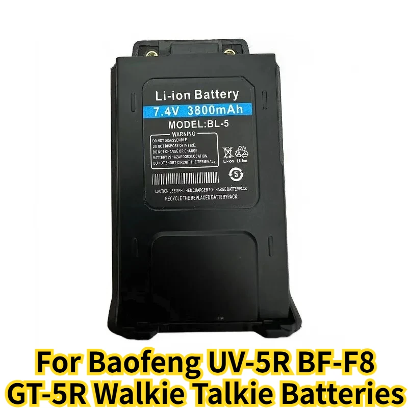For Baofeng UV-5R BF-F8 GT-5R Walkie Talkie Battery 7.4V 3800mAh Lithium-ion Thickened Battery Type-C Rechargeable Battery