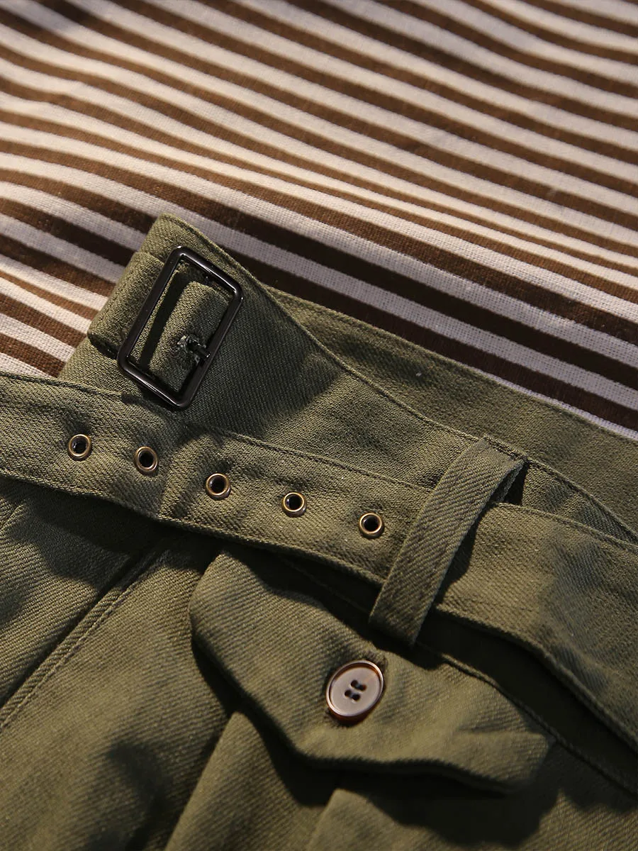 Spring and summer new Gurkha casual trousers gas eye olive green cotton slim straight nine-point pants male Gurkha