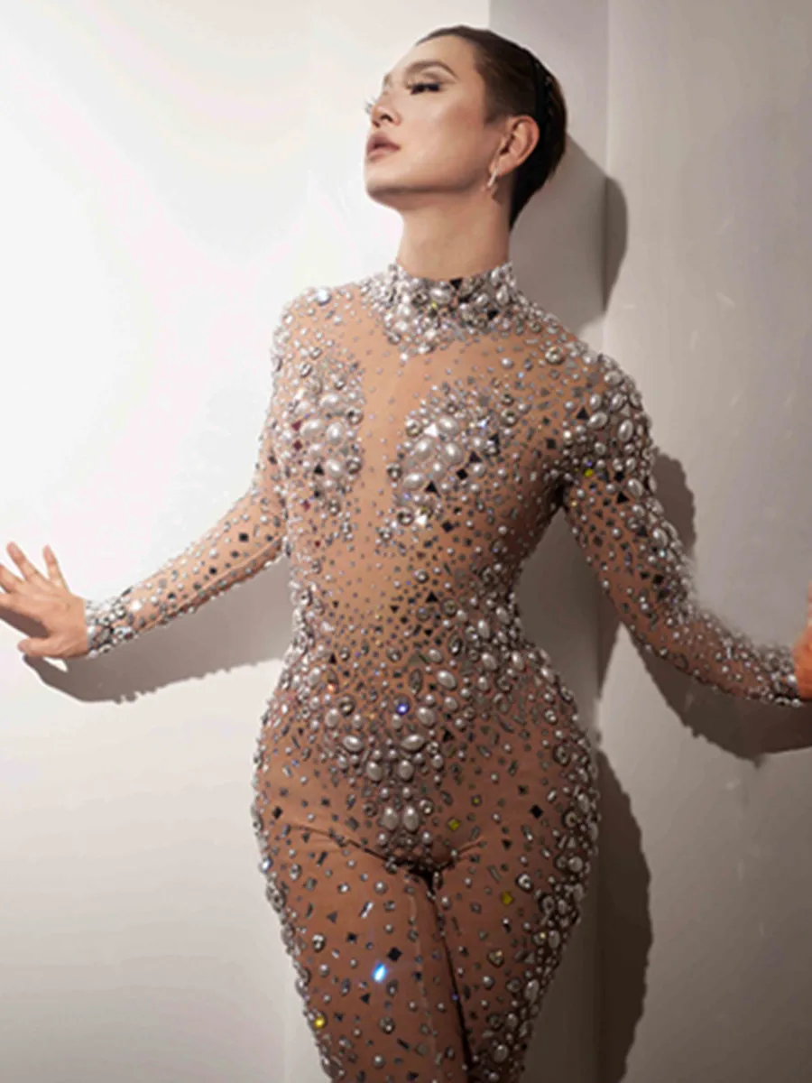 Combinaison Longue en Maille artificiel astique Colorée pour Femme, Vêtement à la Mode avec Strass, Perle, Photos de ix, vitation au Népal, Spectacle sur Scène 303