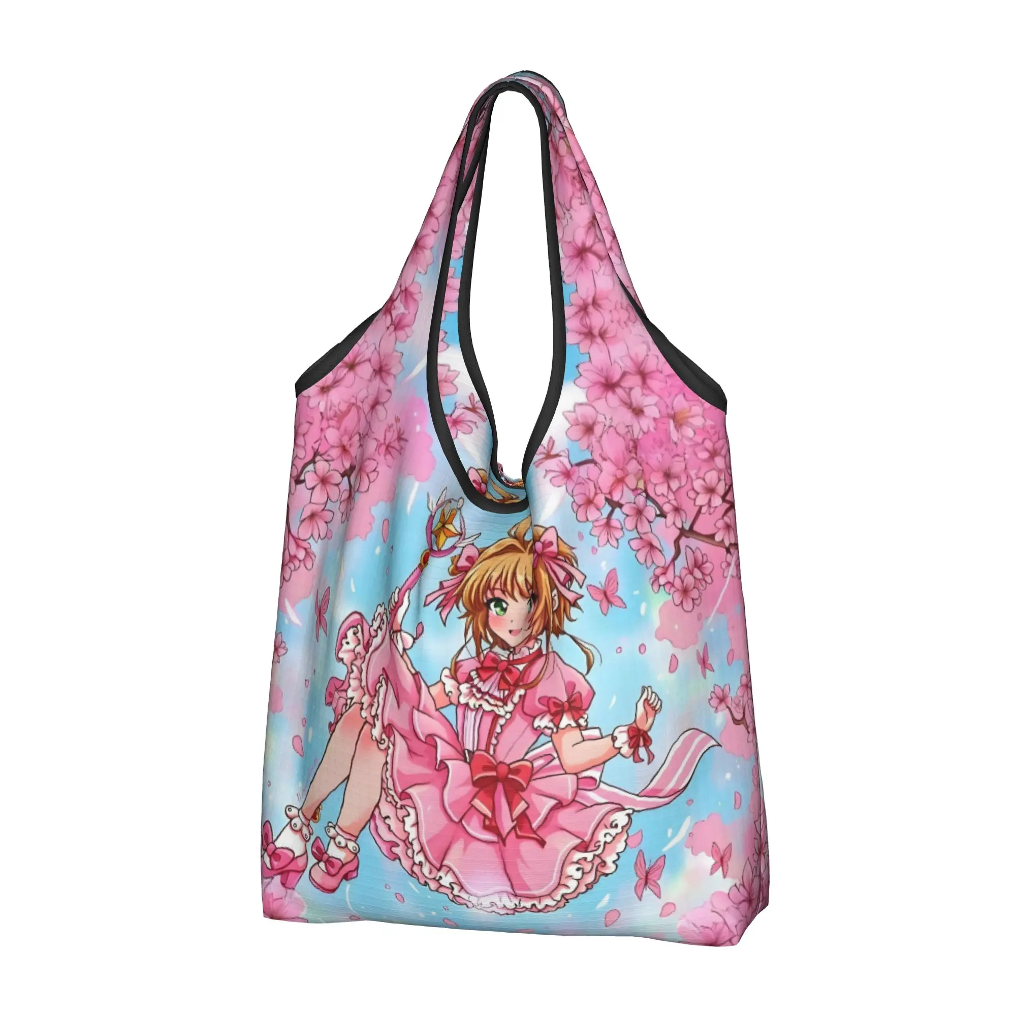 Funny Print Japane Anime Cardcaptor Sakura Cartoon Shopping Tote Bag Portable Shopper Shoulder  Handbag