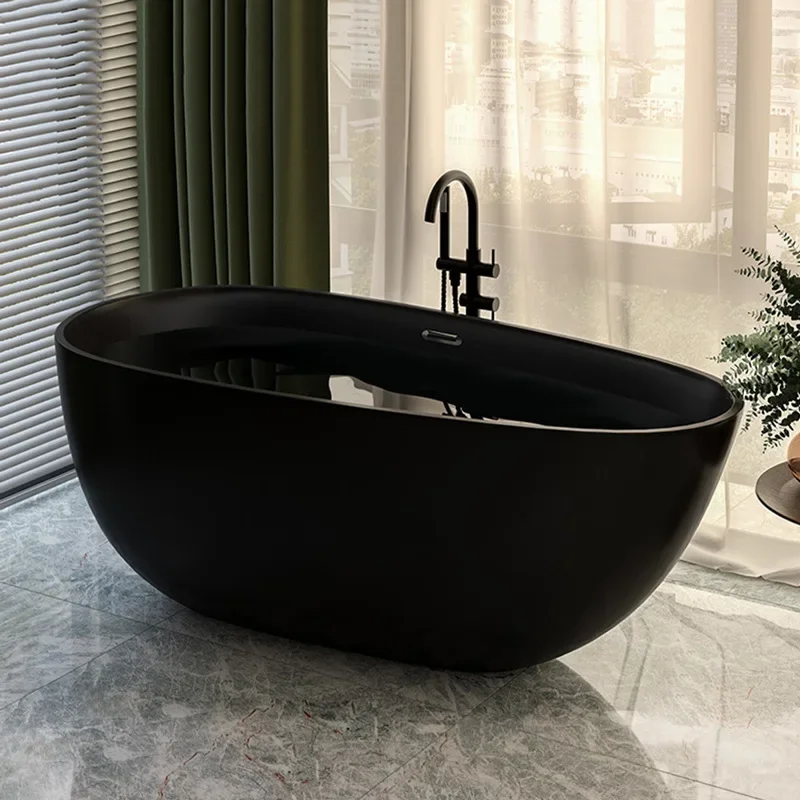 

#Modern Matt Black White Acrylic Freestanding Tub Indoor Whole Body Soaking Bathtub Drainer Included Adults Bathroom Draining