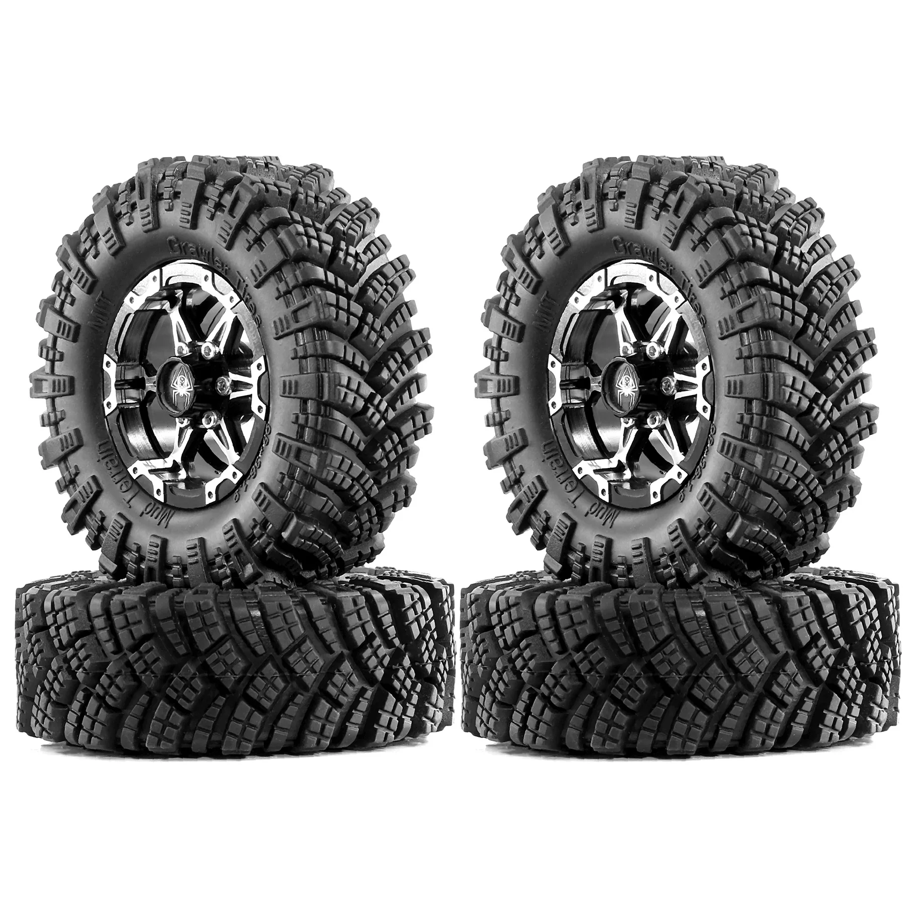 1.9Beadlock Wheel Rim Rubber Tire Set for 1/10 RC Crawler Traxxas TRX4 RC4WD D90 D110 Axial SCX10 MST