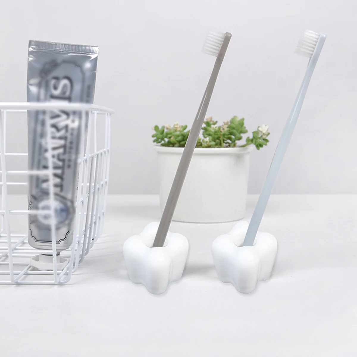

2 шт. держатель для зубных щеток креативная керамическая полка для хранения в ванной комнате в форме зуба компактная подставка для зубной пасты аксессуар