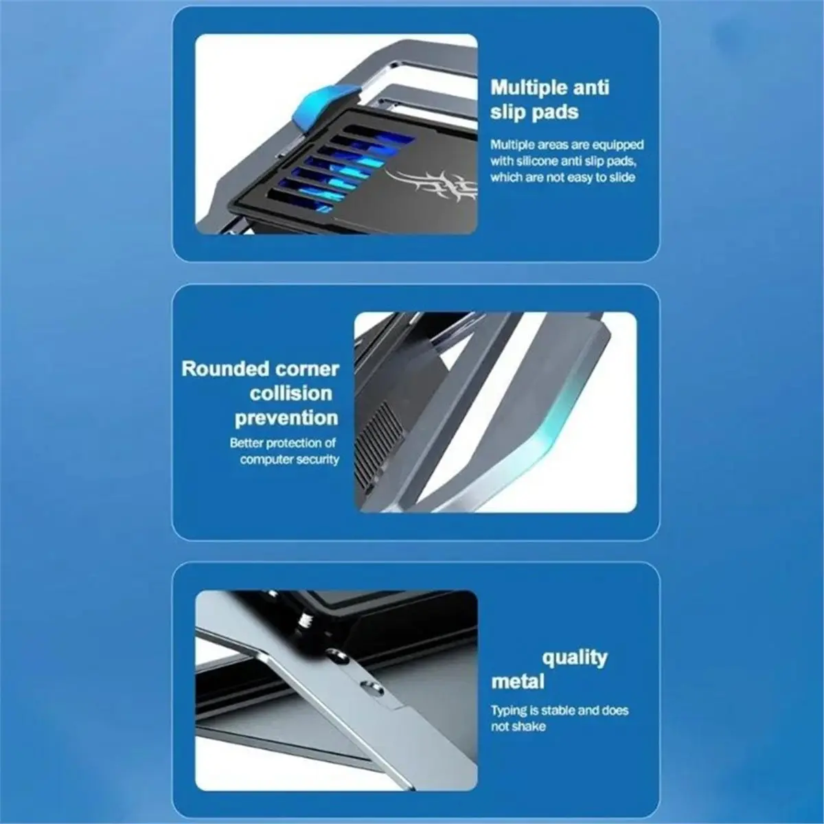 D20 Laptop Cooling Pad for 11-17.3'' Notebook Cooler Stand Semiconductor Air-Cooled 4 Angle Adjustable