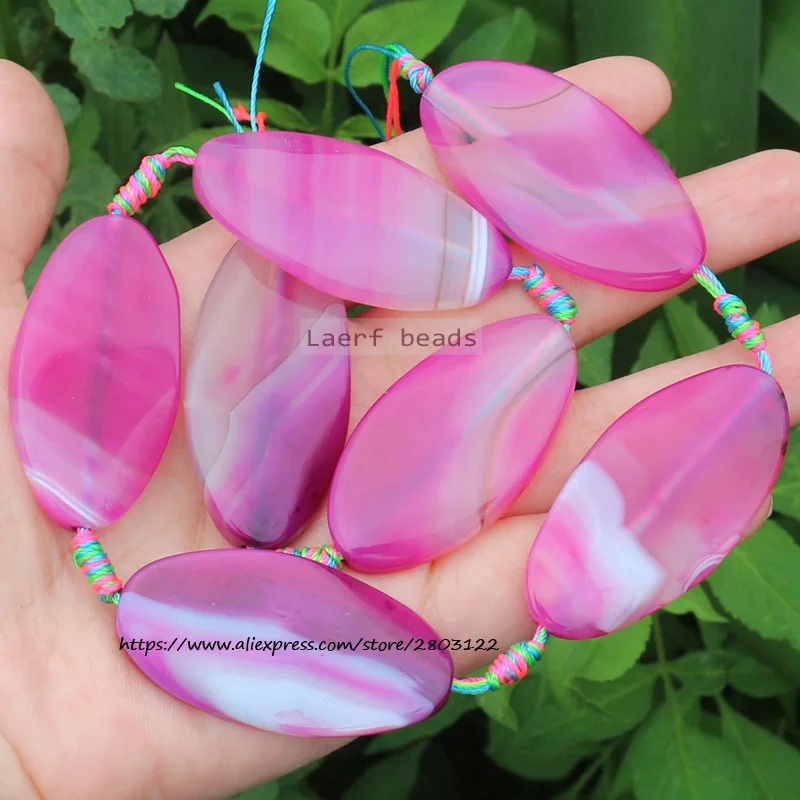 7pcs Around 25x50mm Natural Agate Oval shape Many Color Loose beads 15inch ,For DIY Jewelry Making !