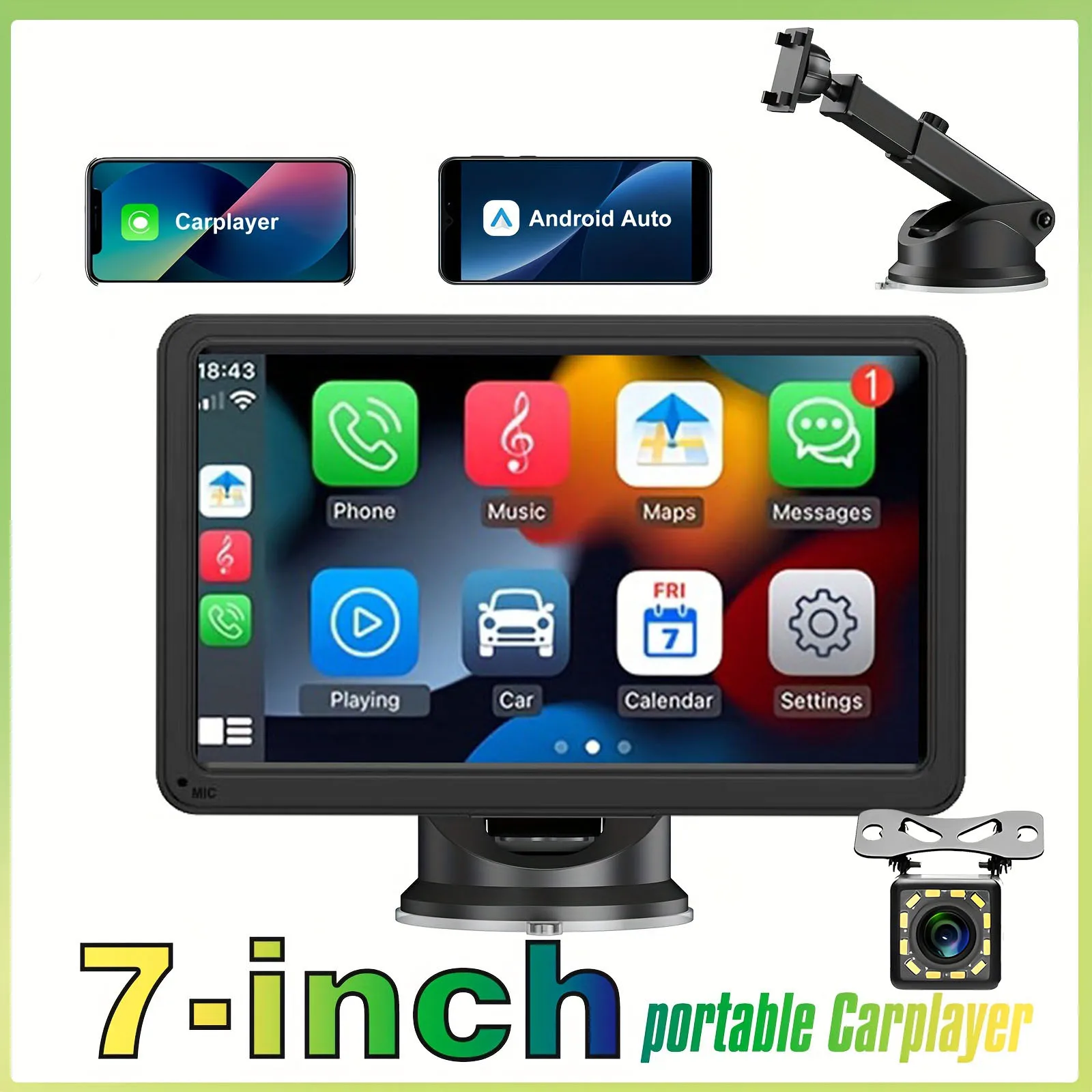 

Автомобильный радиоприемник, беспроводной мультимедийный видеоплеер CarPlay, Android Auto, 7-дюймовый портативный сенсорный экран для камеры заднего вида с USB AUX