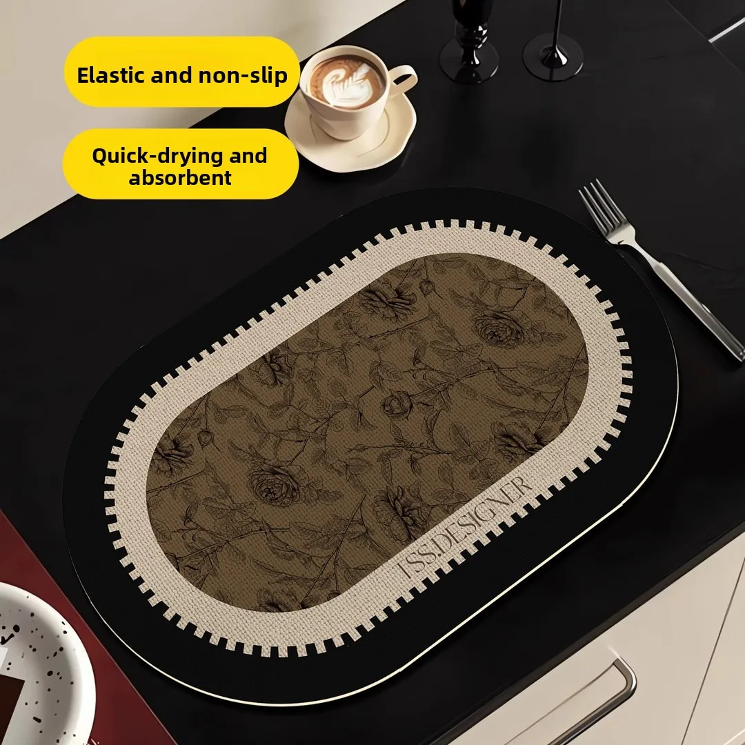 

Коврик для кухни Tangsen Design из водопоглощающей кожи, быстросохнущий, с дренажем, противоскользящий, эллиптический, для домашнего использования