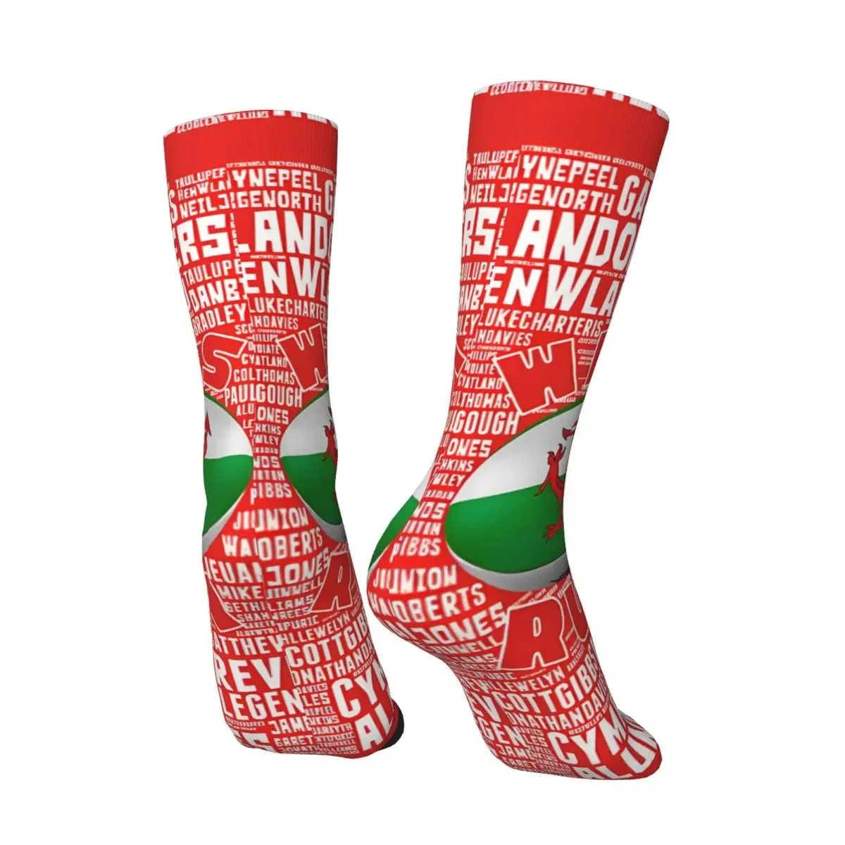 Retro Wales Rugby Legends Men's compression Socks Unisex Street Style Pattern Printed Novelty Crew Sock