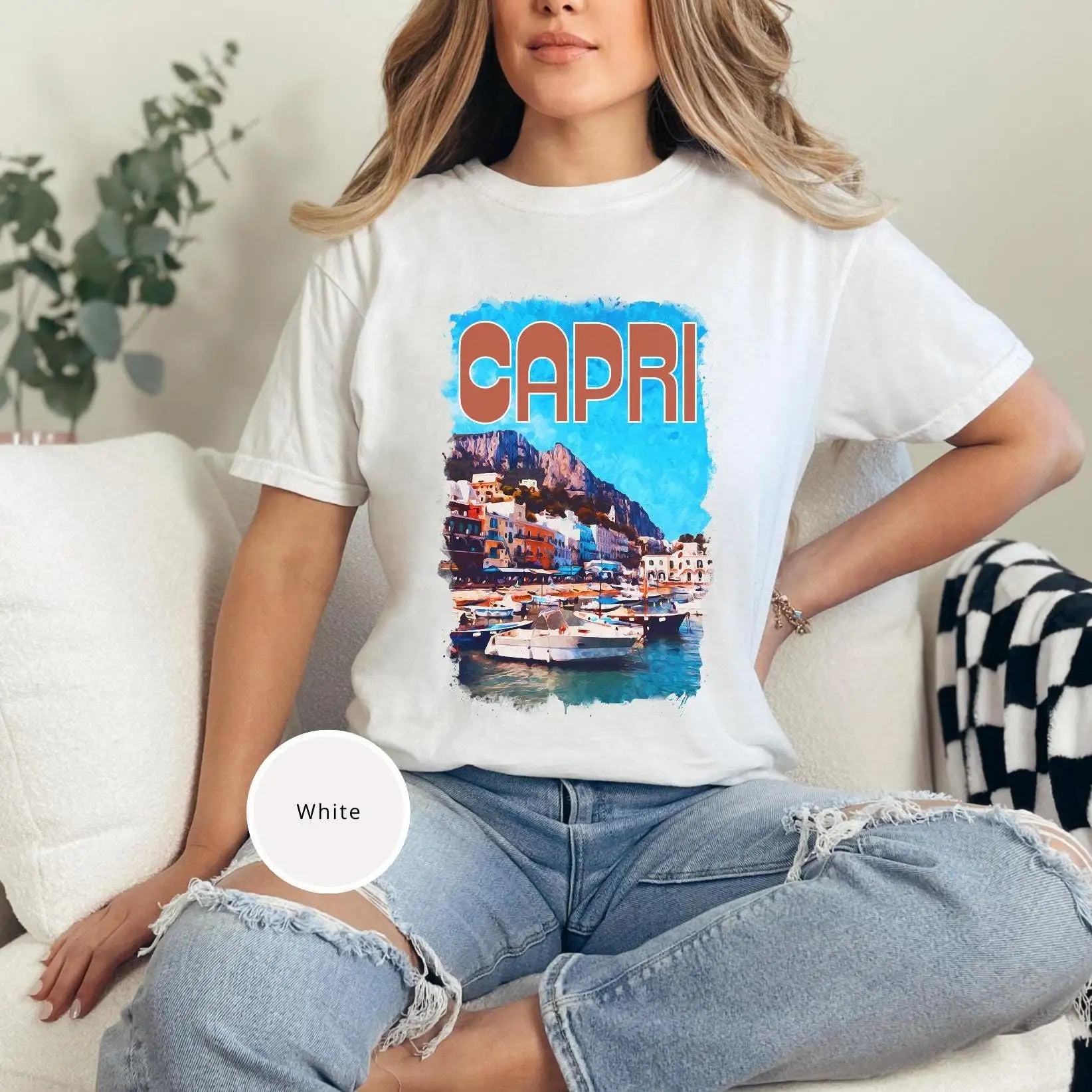 Comfort Colors Capri Italy Travel T Shirt Watercolor Family Trip Souvenir Vacation Plus Sizes