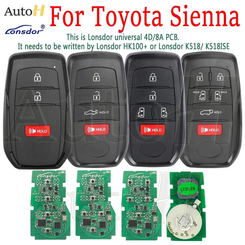 Lonsdor Smart Key For Toyota Sienna Venza Tacoma Tundra 2021-2024 BZ4X 8A Chip Support K518 K518ISE KH100+ Generate Keyless Go