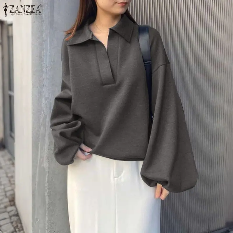 بلوزات نسائية أنيقة من ZANZEA بلوفرات عصرية بأكمام واسعة وأكمام طويلة وطية صدر السترة سترات متينة غير رسمية ملابس خروج للعمل