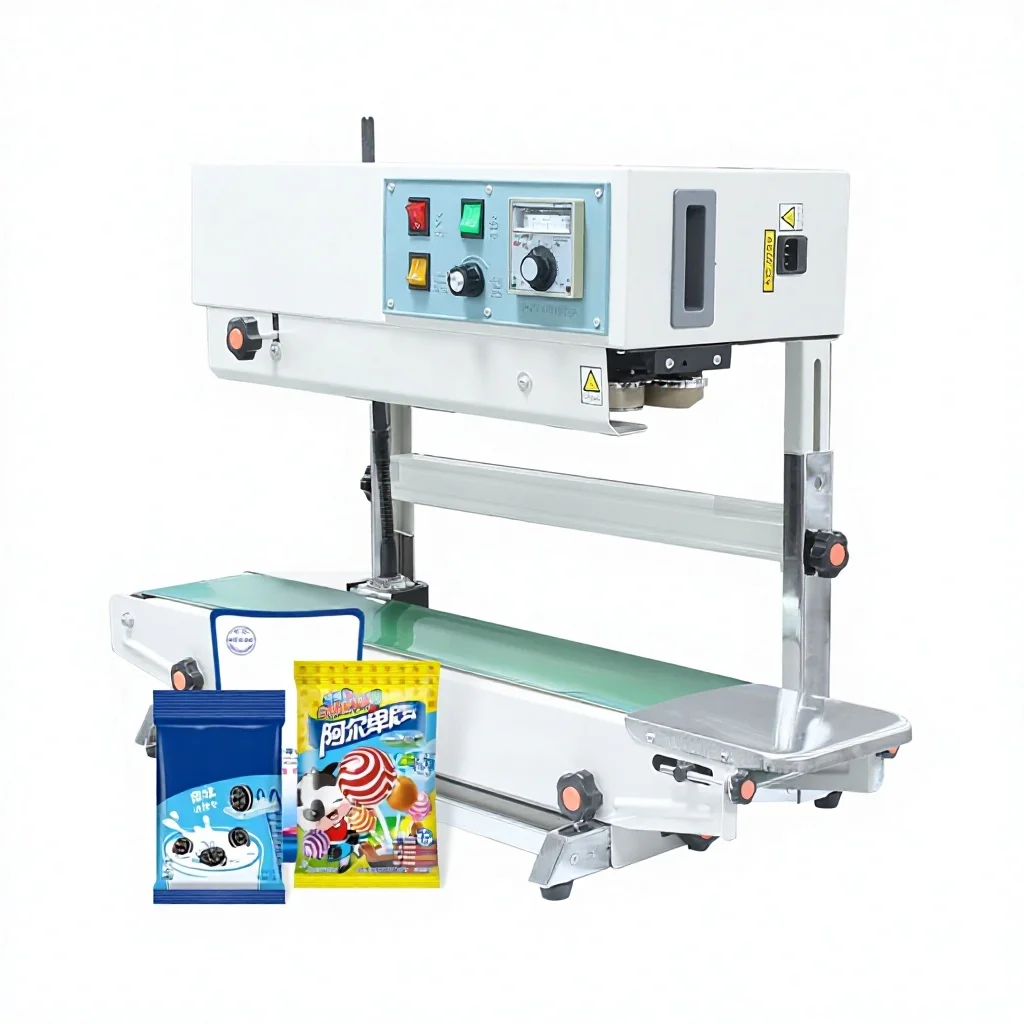 

FR900 Continuous Sealing Machine Small Desktop Vertical Film Sealing Machine for Tea, Cereal Grains, Cat Food, Dried Fruits