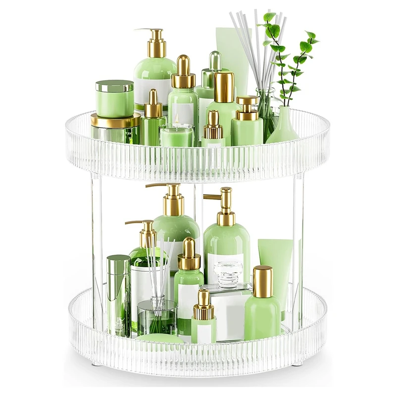 

Plastic Rotating Storage Tray 2 Tier Lazy Susan Bathroom Countertop Organizer, Cosmetics And Perfume Organizer