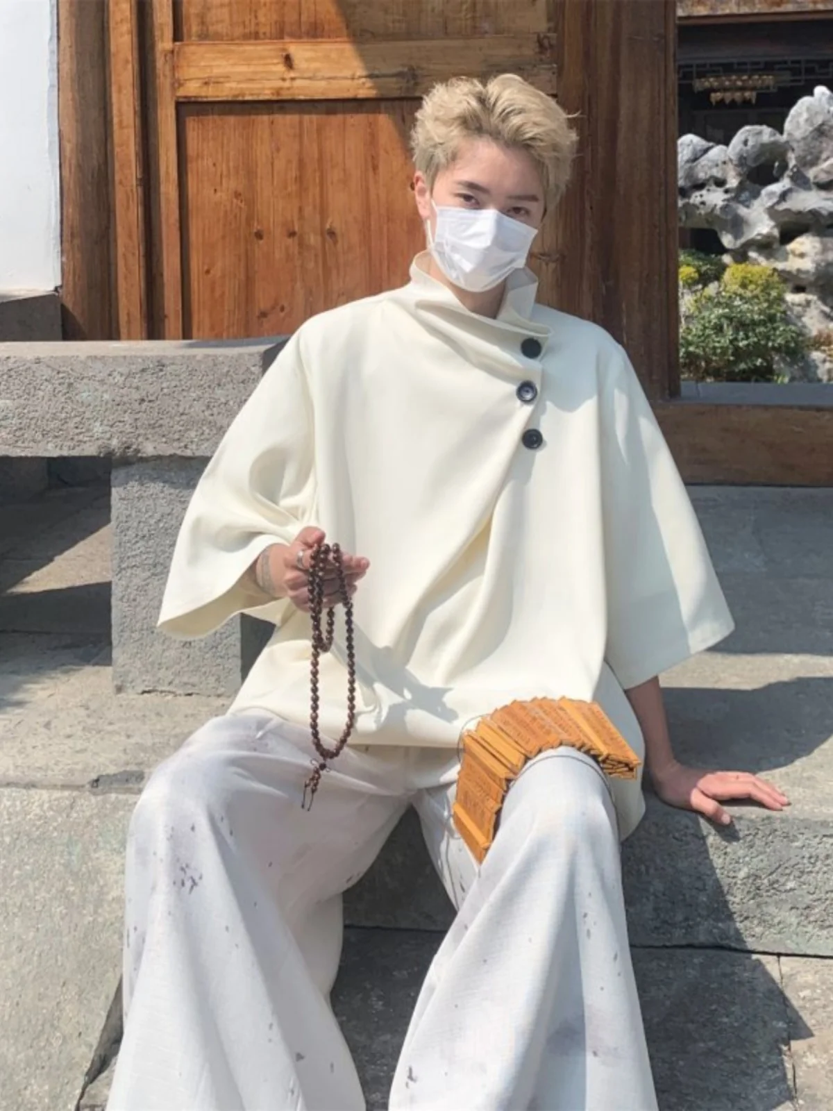 

New Chinese Style Men's Shirt Ice Silk Asymmetric Short Sleeve Thin Summer Fashionable Upper Body Regular Length Button up