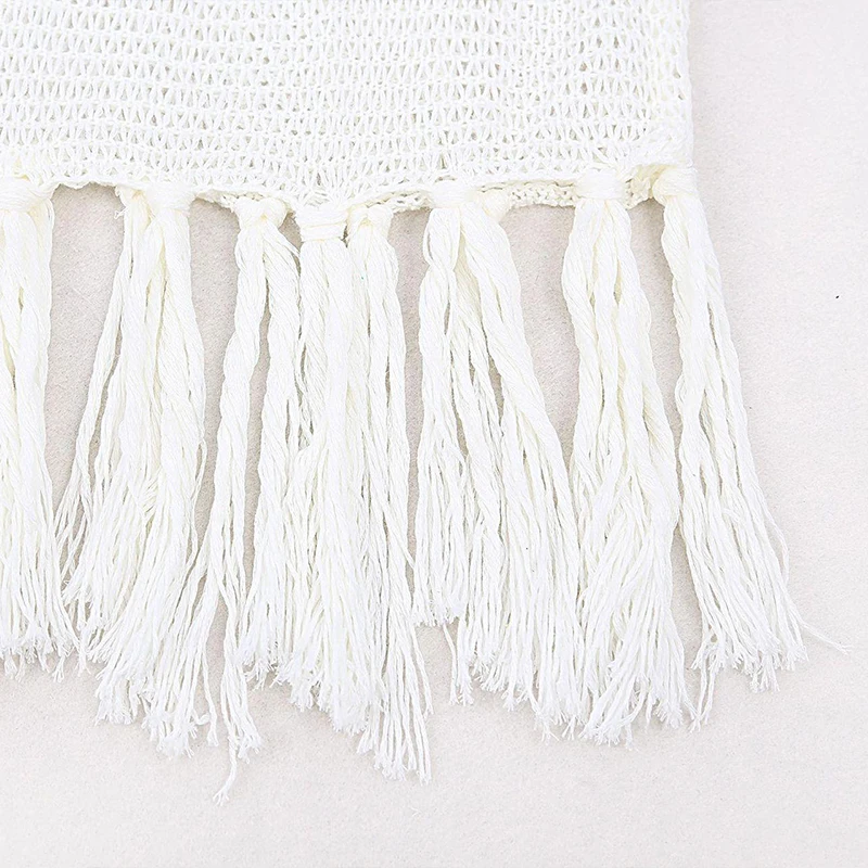 Sexy Women's Summer Mini Dress For Beach Cover Ups Hollow Out Knitted Tassel Sundress Swimwears Bikini Swimsuit Solid Dresses