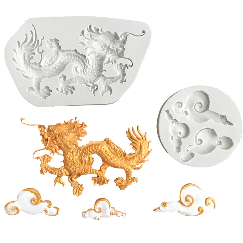 3D Dragon Relief Pattern Silicone Mold Fondant Candle Resin Aroma Stone Ornaments Soap Mould For Pastry Cupcake Decorating