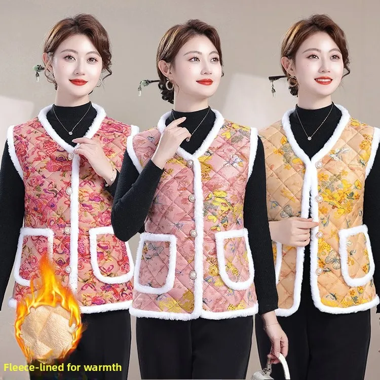 

Утепленный флисовый жилет для женщин на осень-зиму, модная верхняя одежда для женщин среднего возраста, в стиле Mommy, с меховой отделкой