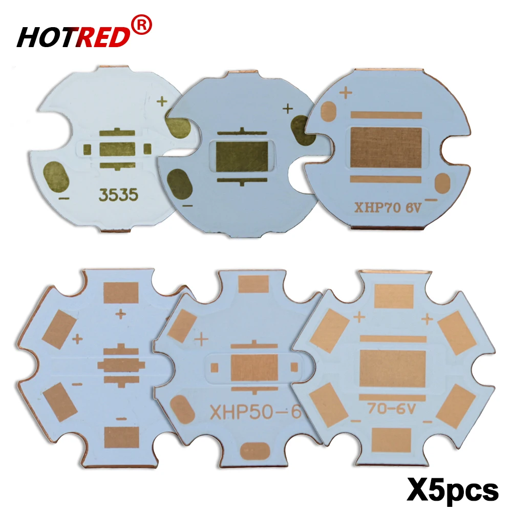 LEDランプ用ヒートシンク,銅パネル,PCB,xpg 2,xpe2,xxml2,xhp50,xxhp70,t6,3535, 10w,5050-l2,xpe,xte,16mm 20mm、5個