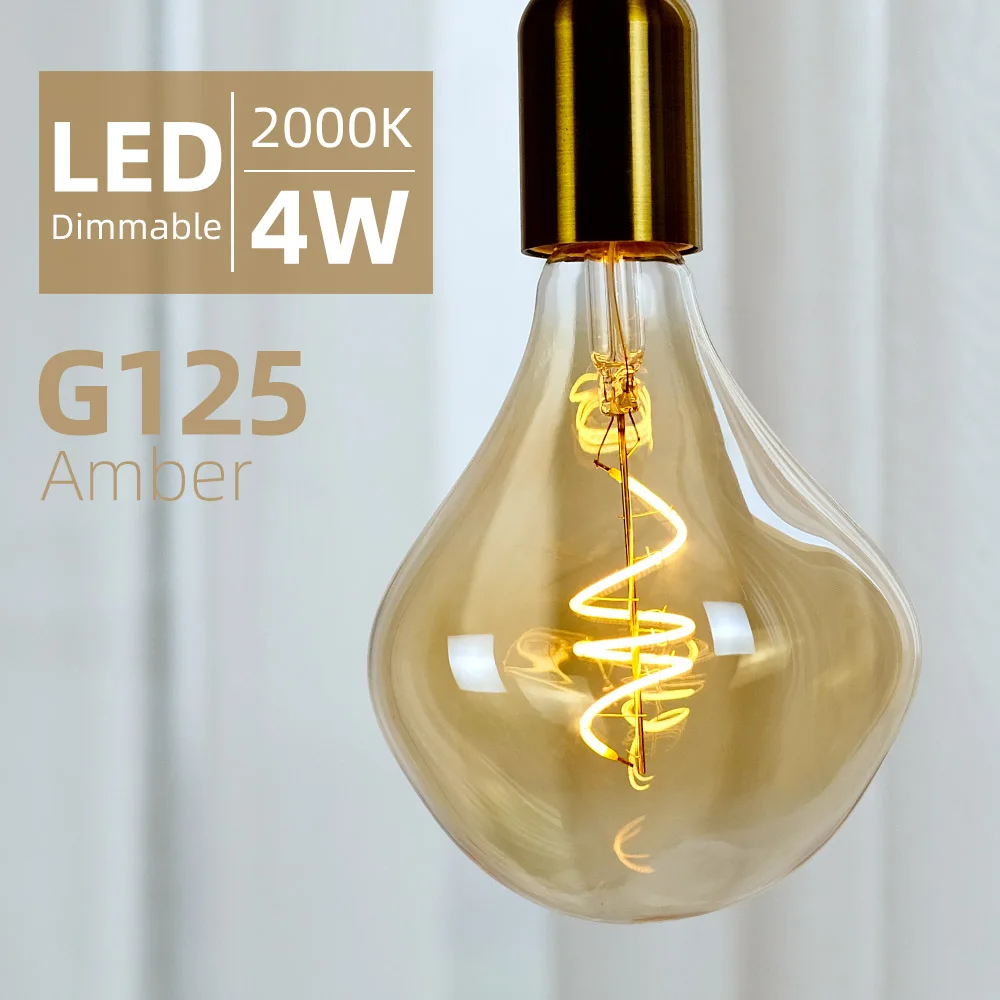 

TIANFAN Led Bulbs Vintage G125 Big Globe Alien Spiral Filament 4W Dimmanble 220/240V E27 Super Yellow Warm