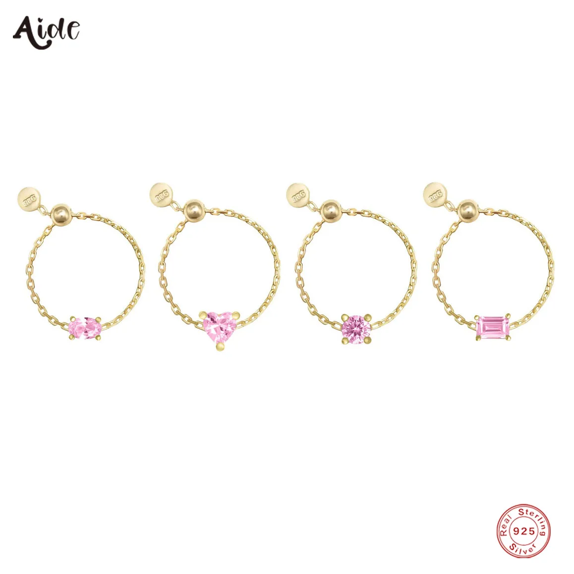 Aide 925 srebro cztery style wyczyść CZ Link Chain Ring Trendy regulowany urok złoto kolorowe pierścienie dla kobiet biżuteria ślubna