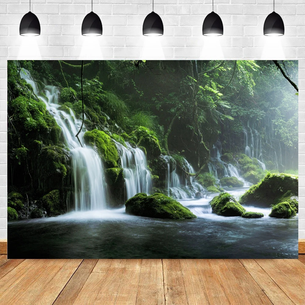 ฉากหลังสำหรับถ่ายภาพน้ำตกภูเขาฤดูใบไม้ผลิฤดูร้อนแม่น้ำทะเลสาบป่าธรรมชาติ