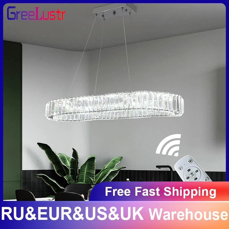 

Crystal Oval Led Chandelier Lamps Home Pendant Lights Restaurant Intellect Lighting Fixtures for Living Room With Remote Control