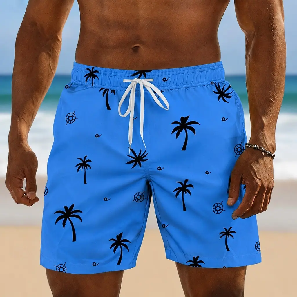 Men's Printed Drawstring Shorts, Casual Loose Fit for Spring and Summer, Perfect for Beach Vacations