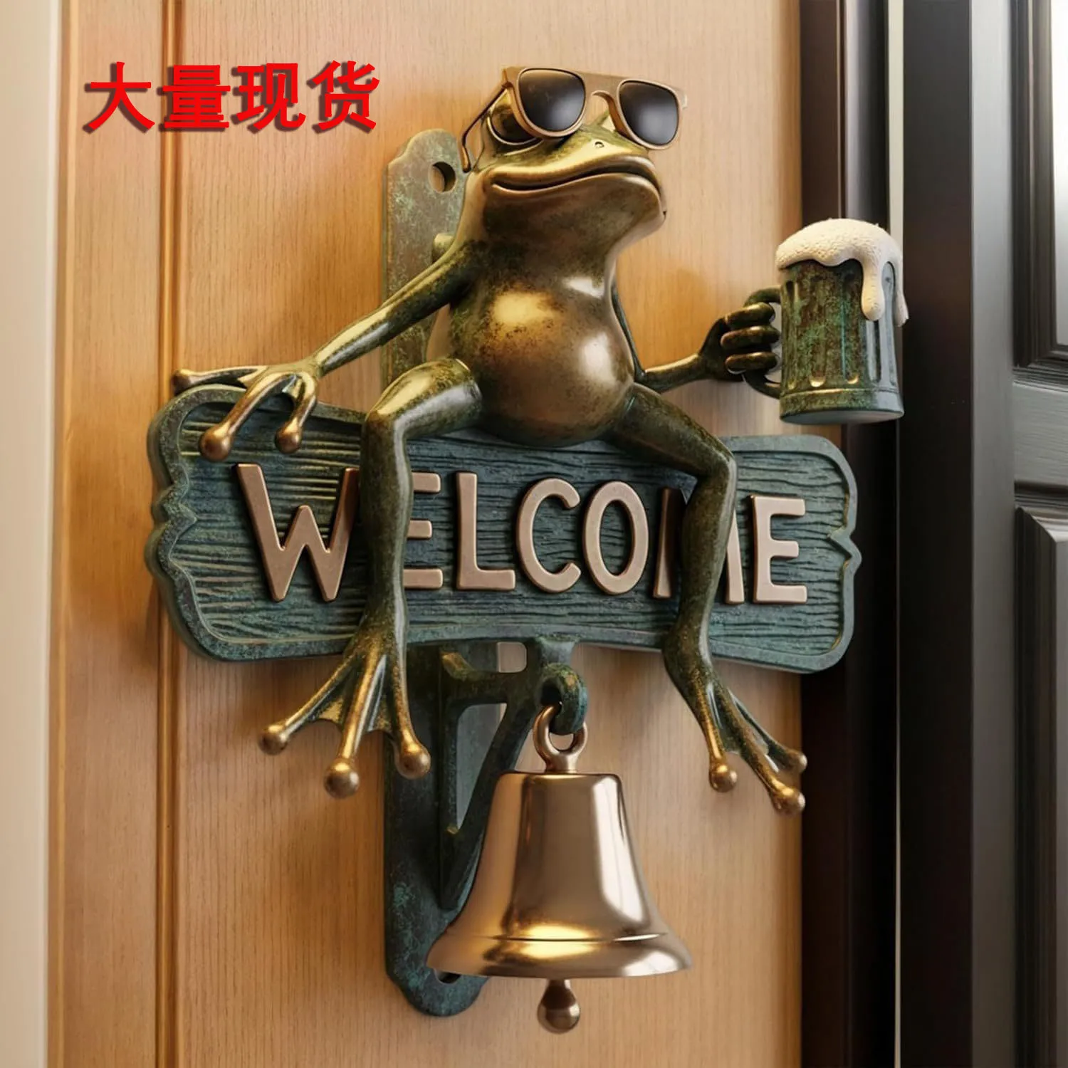 New Chill Frog Welcome Doorbell Frog Resin Decorated Doorbell with Sunglasses and Beer